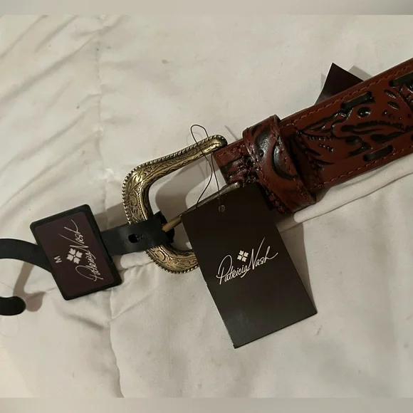 PATRICIA NASH Tooled Leather Belt with Engraved Buckle - Picture 3 of 7